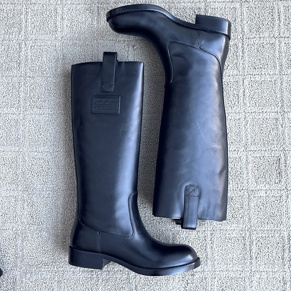 New Marc Jacobs Black Leather Tall Riding Boots Pull On size 37 w/ dust bag - Picture 3 of 7